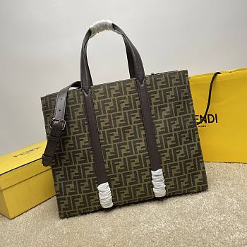 Okify Fendi FF Jacquard Shopper Bag In Brown 40x20x35cm 