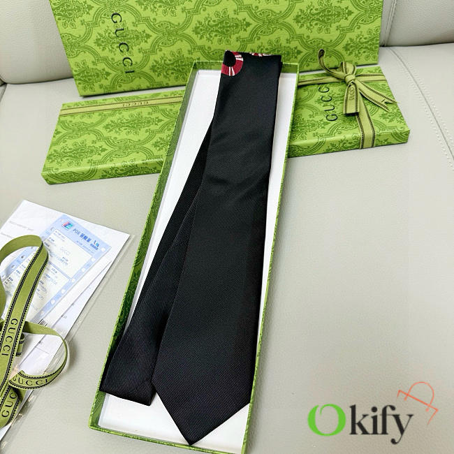 Okify Gucci Black Silk Tie With Snake 7cm - 1