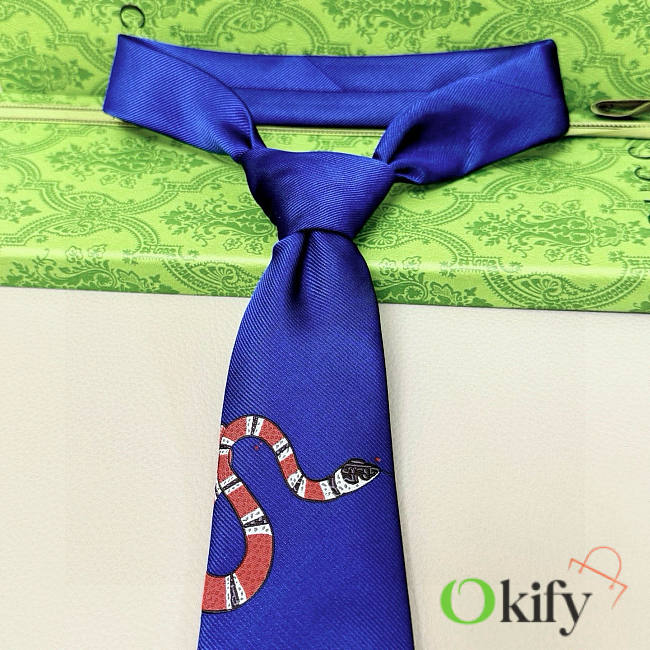 Okify Gucci Blue Silk Tie With Snake 7cm - 1