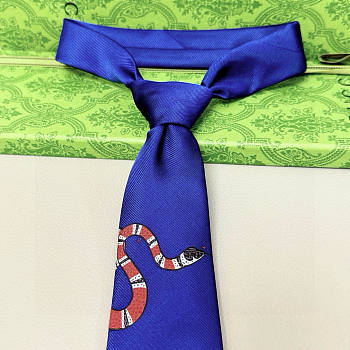 Okify Gucci Blue Silk Tie With Snake 7cm