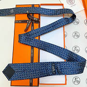 Okify Hermes H Blue Silk Tie  - 5