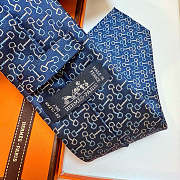 Okify Hermes H Blue Silk Tie  - 6