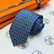 Okify Hermes H Blue Silk Tie  - 4