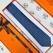 Okify Hermes H Blue Silk Tie  - 2