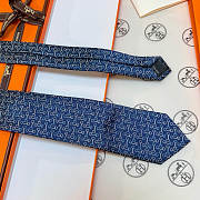 Okify Hermes H Blue Silk Tie  - 3
