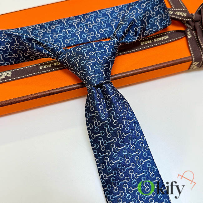 Okify Hermes H Blue Silk Tie  - 1