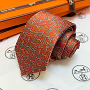 Okify Hermes H Orange Silk Tie  - 3