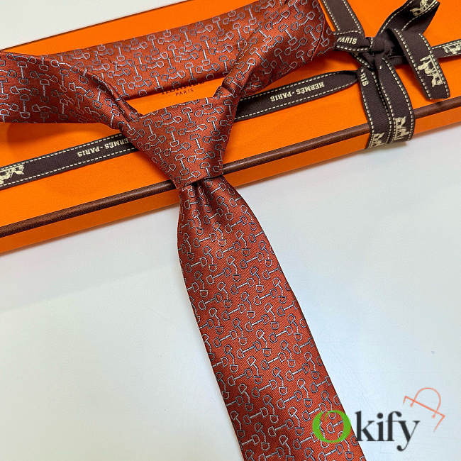 Okify Hermes H Orange Silk Tie  - 1