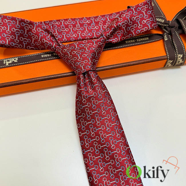 Okify Hermes H Red Silk Tie  - 1