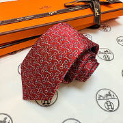 Okify Hermes H Red Silk Tie  - 5