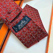 Okify Hermes H Red Silk Tie  - 3