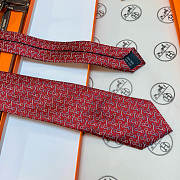 Okify Hermes H Red Silk Tie  - 4