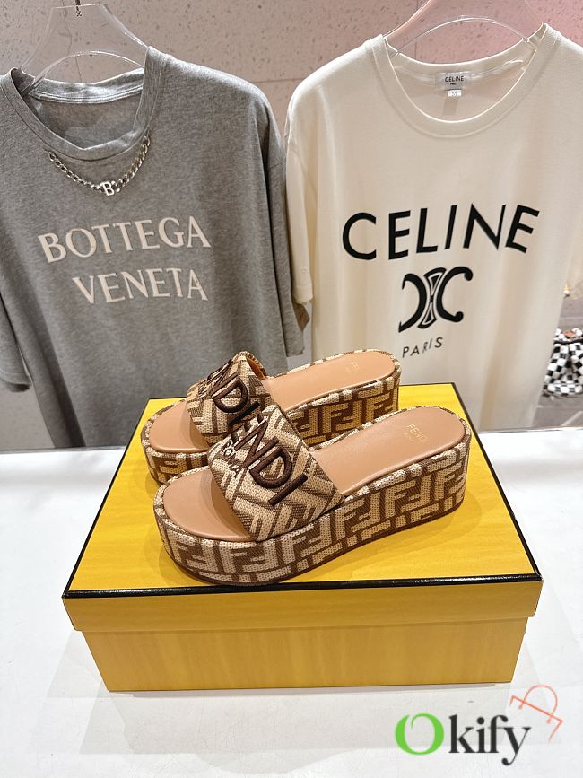 Okify Fendi Brown Platform Slides EU35-41 - 1