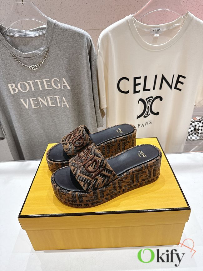 Okify Fendi Dark Brown Platform Slides EU35-41 - 1