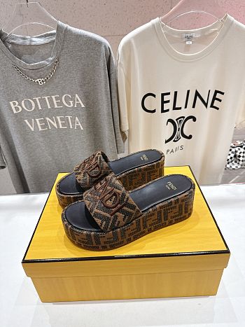 Okify Fendi Dark Brown Platform Slides EU35-41