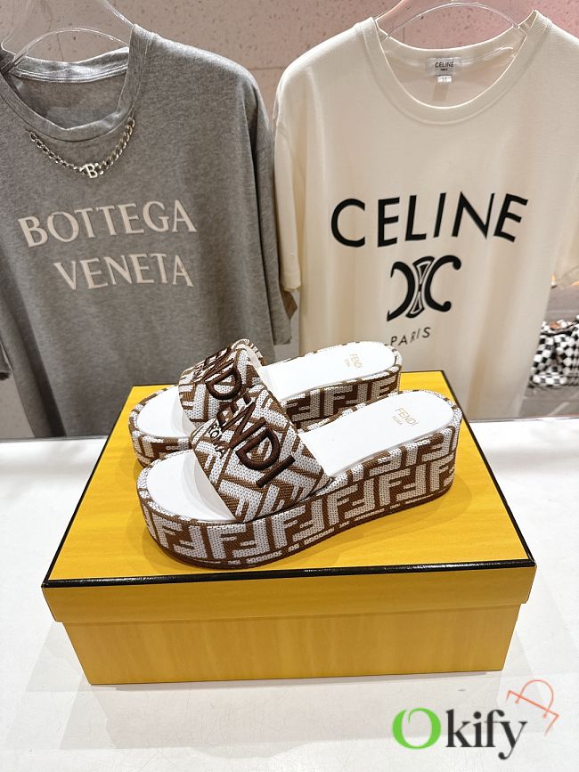 Okify Fendi White Platform Slides EU35-41 - 1