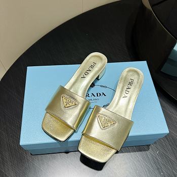 Okify Prada Square Toe Low Heels In Gold EU35-41