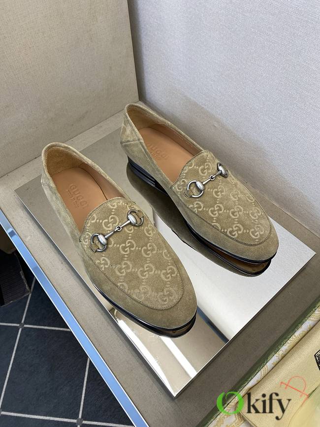 Okify Gucci Beige Horsebit Suede Loafers For Men EU38-45 - 1