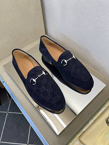 Okify Gucci Dark Blue Horsebit Suede Loafers For Men EU38-45
