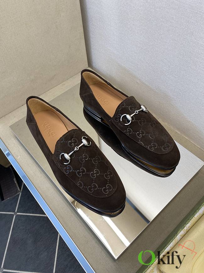 Okify Gucci Dark Brown Horsebit Suede Loafers For Men EU38-45 - 1