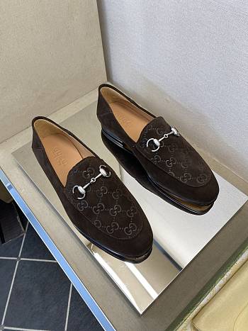 Okify Gucci Dark Brown Horsebit Suede Loafers For Men EU38-45