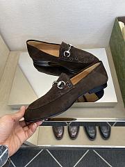 Okify Gucci Dark Brown Horsebit Suede Loafers For Men EU38-45 - 5