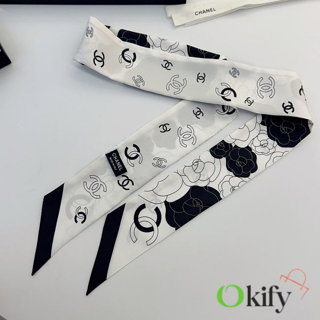 Okify CC Black And White Silk Hairband/Small Scarf 120x6cm - 1