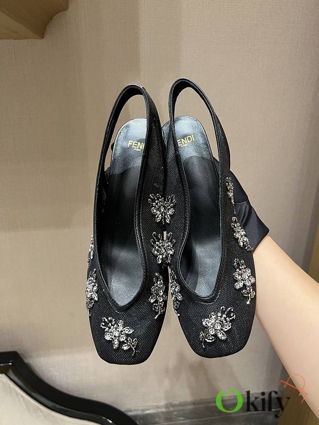 Okify Fendi Crystal Slingback Heels In Black EU35-41 - 1