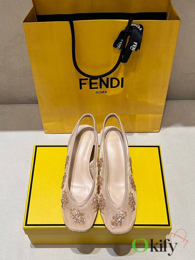 Okify Fendi Crystal Slingback Heels In Beige EU35-41 - 1