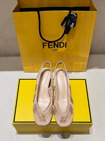 Okify Fendi Crystal Slingback Heels In Beige EU35-41