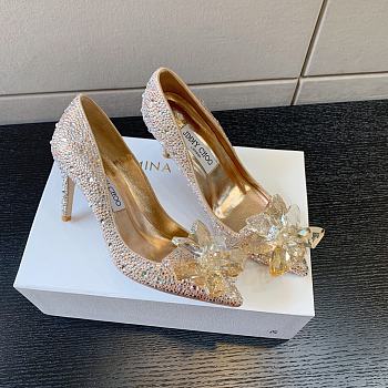 Okify Jimmy Choo Gold Crystal High Heels 