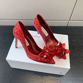 Okify Jimmy Choo Red Crystal High Heels 