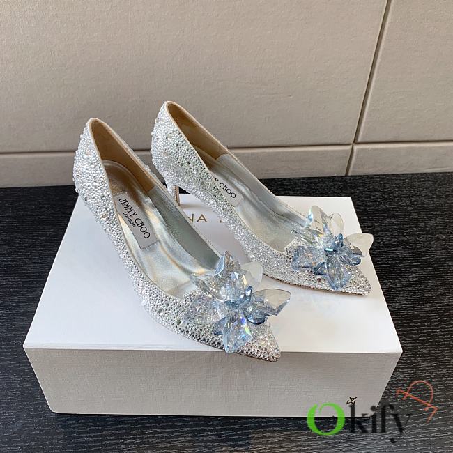 Okify Jimmy Choo Silver Crystal High Heels  - 1