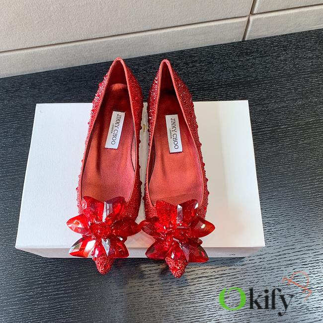 Okify Jimmy Choo Red Crystal Ballet Shoes  - 1