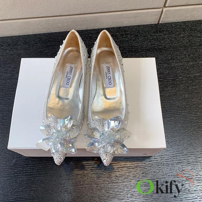 Okify Jimmy Choo Silver Crystal Ballet Shoes  - 1