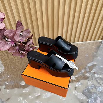 Okify Hermes Wedge Sandals In Black Cowhide 7cm EU35-42