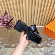 Okify Hermes Wedge Sandals In Black Cowhide 7cm EU35-42 - 4