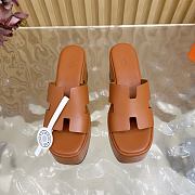 Okify Hermes Wedge Sandals Brown Cowhide 7cm EU35-42 - 3