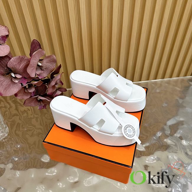 Okify Hermes Wedge Sandals In White Cowhide 7cm EU35-42 - 1
