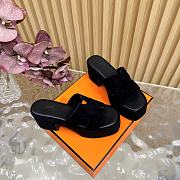 Okify Hermes Wedge Sandals In Black Sheepskin 7cm EU35-42 - 2