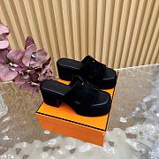Okify Hermes Wedge Sandals In Black Sheepskin 7cm EU35-42 - 1