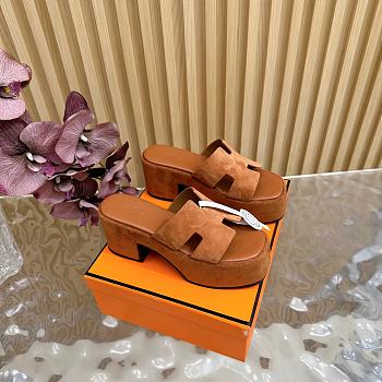 Okify Hermes Wedge Sandals In Brown Sheepskin 7cm EU35-42