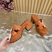Okify Hermes Wedge Sandals In Brown Sheepskin 7cm EU35-42 - 5