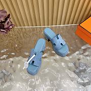 Okify Hermes Wedge Sandals In Blue Sheepskin 7cm EU35-42 - 5