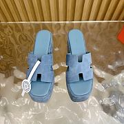 Okify Hermes Wedge Sandals In Blue Sheepskin 7cm EU35-42 - 4