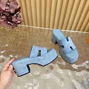 Okify Hermes Wedge Sandals In Blue Sheepskin 7cm EU35-42 - 3