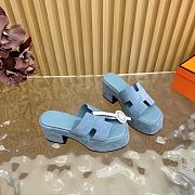 Okify Hermes Wedge Sandals In Blue Sheepskin 7cm EU35-42 - 2