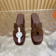 Okify Hermes Wedge Sandals In Dark Brown Sheepskin 7cm EU35-42 - 4