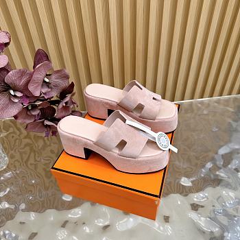 Okify Hermes Wedge Sandals In Light Pink Sheepskin 7cm EU35-42