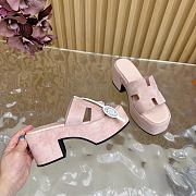 Okify Hermes Wedge Sandals In Light Pink Sheepskin 7cm EU35-42 - 5